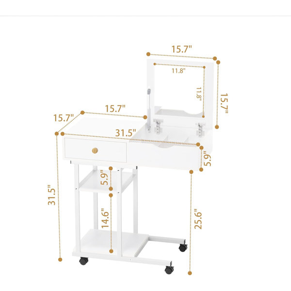 Latitude Run® Moveable Vanity Desk With Mirror For Small Spaces, Makeup Dressing Table Computer